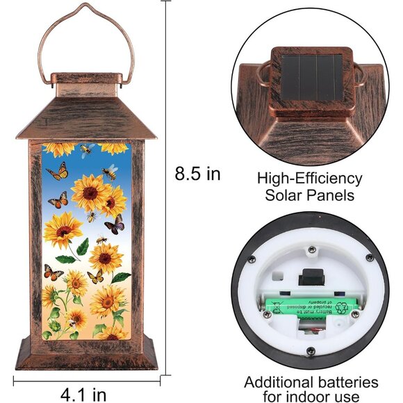 Solar Lantern Outdoor Waterproof Sunflower Butterfly Garden Decor Birthday Gifts - Picture 5 of 7
